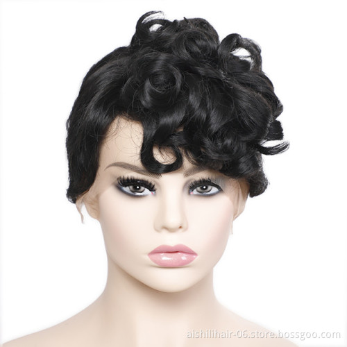 wholesale lace frontal wig short pixie cut black hair wave synthetic hair wigs for women